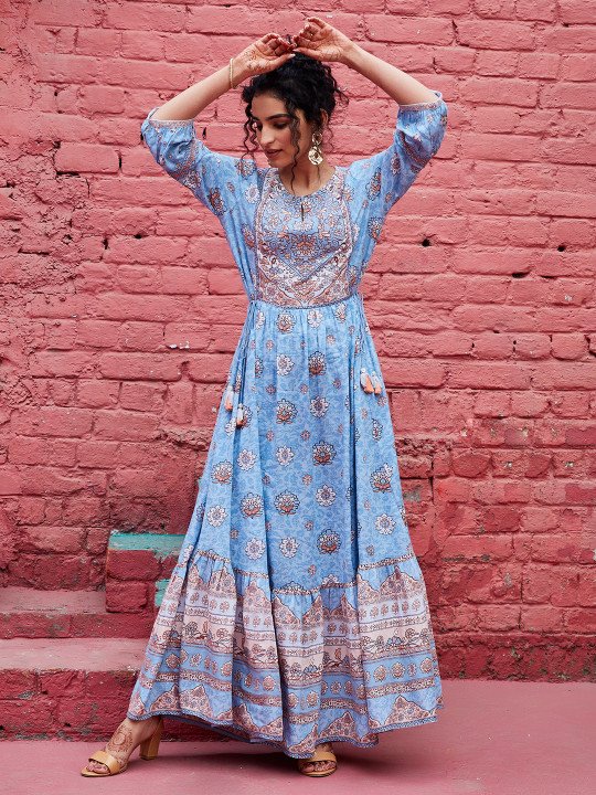 Ethnic Motifs Printed Sequined Ethnic Dress
