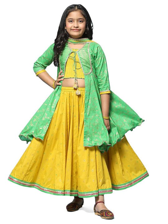 Girls Printed Cotton Ready to Wear 3 Pieces Lehenga Choli With Shrug