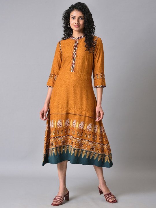 Ethnic Motifs Printed A-Line Midi Ethnic Dress
