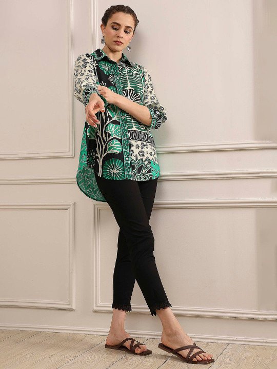 Women Comfort Fit Floral Printed Spread Collar Cotton Casual Shirt